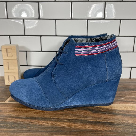 Toms Desert Wedge Womens Size Shoes Blue Suede Lace Up - Main Image